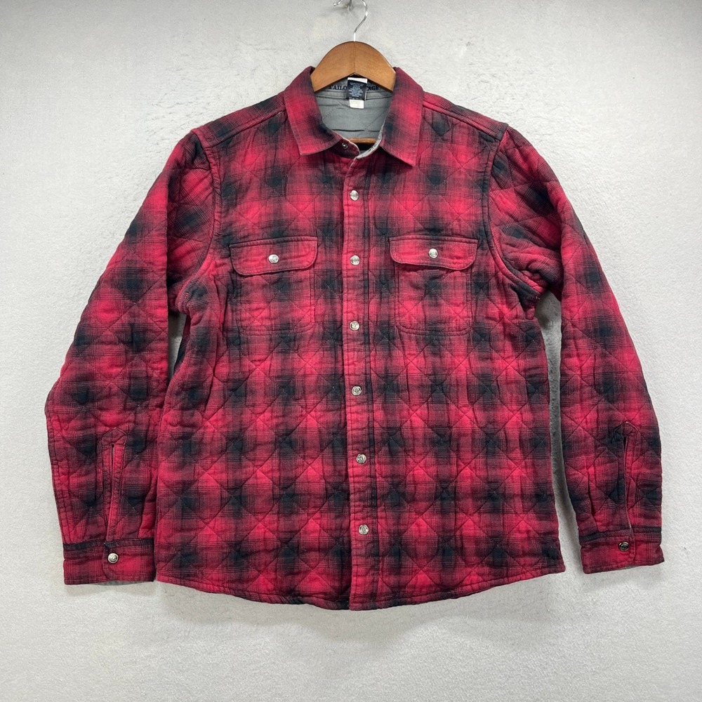 Tailor Vintage Quilted Flannel Shirt Mens L Red Plaid Snap Front Padded Shacket